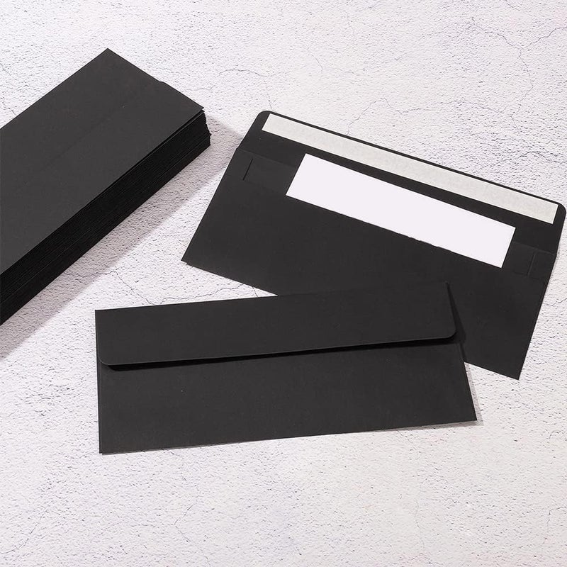 Wishop 100 Pack Colorful #10 Business Envelopes Self Seal Standard Envelopes for Office Checks, Business, Letter Mailing Invoices, 4.13 x 9.49 Inches (Black) - Image 4